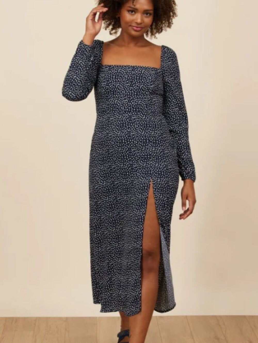 Park & Fifth Brooklyn Dress 3X NWT Blue Floral Square Neck Long Sleeve Midi